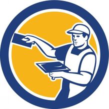 Picture of an illustrated man holding his drywall tools.  